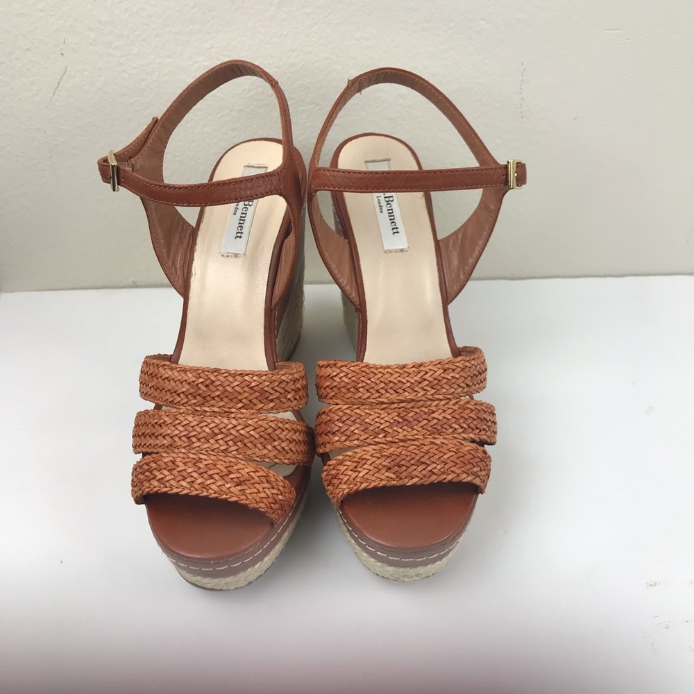 L. K. Bennet Brown Wedge Platform Wicker Sandals - image 3